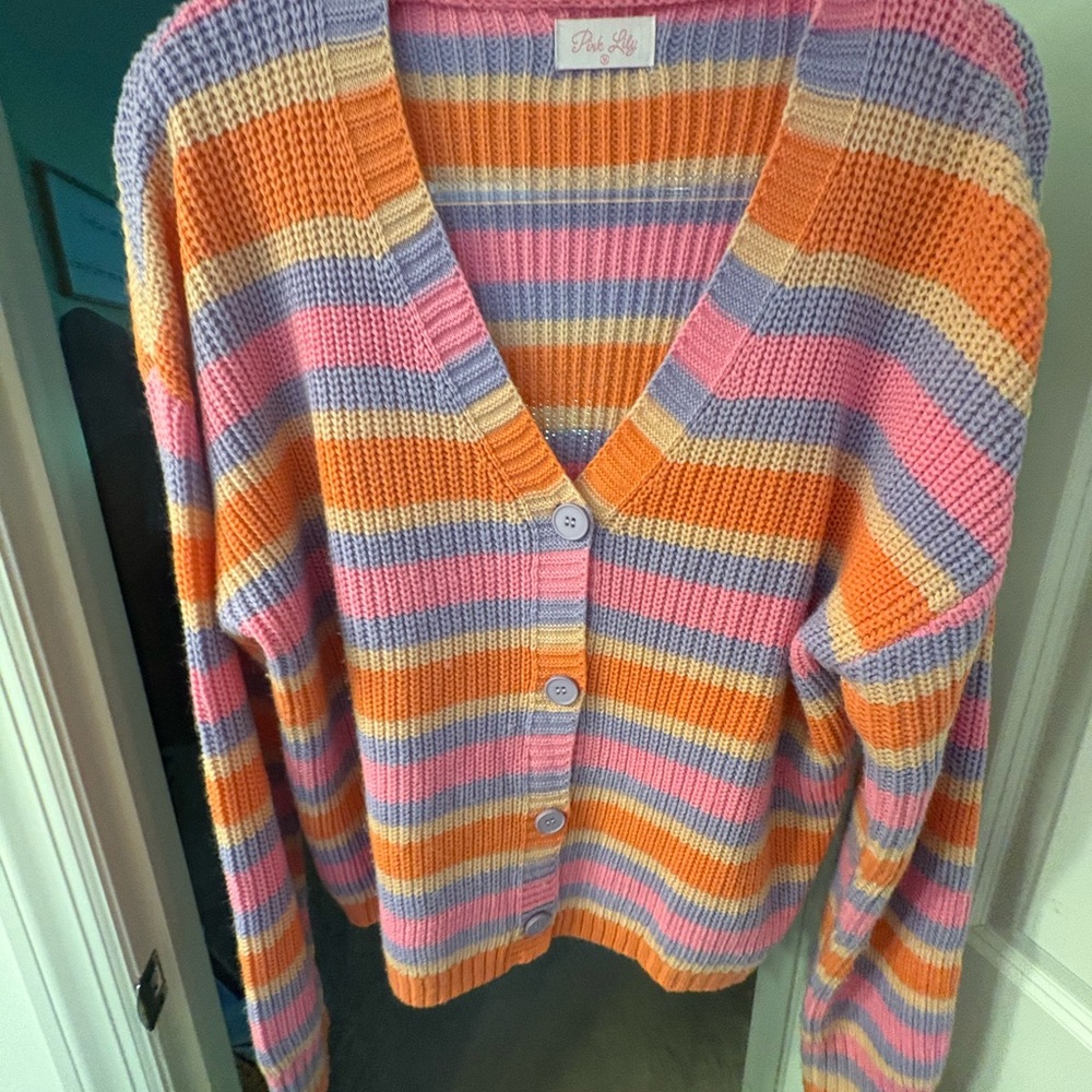 Colorful fun Pink Lily Colorful Striped Cardigan